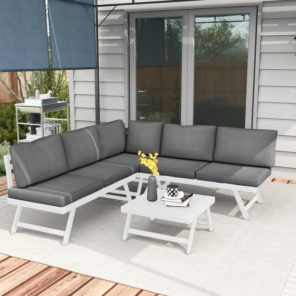 Outsunny Set de mobilier lounge pentru grădină 4 piese, 115 cm x 61 cm x 65 cm, Gri + Alb | Aosom Romania