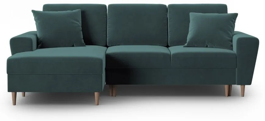 Colțar petrol extensibil, cu spațiu de depozitare cu tapițerie din catifea (cu colț pe partea stângă, cu șezlong) Kyoto – Cosmopolitan Design