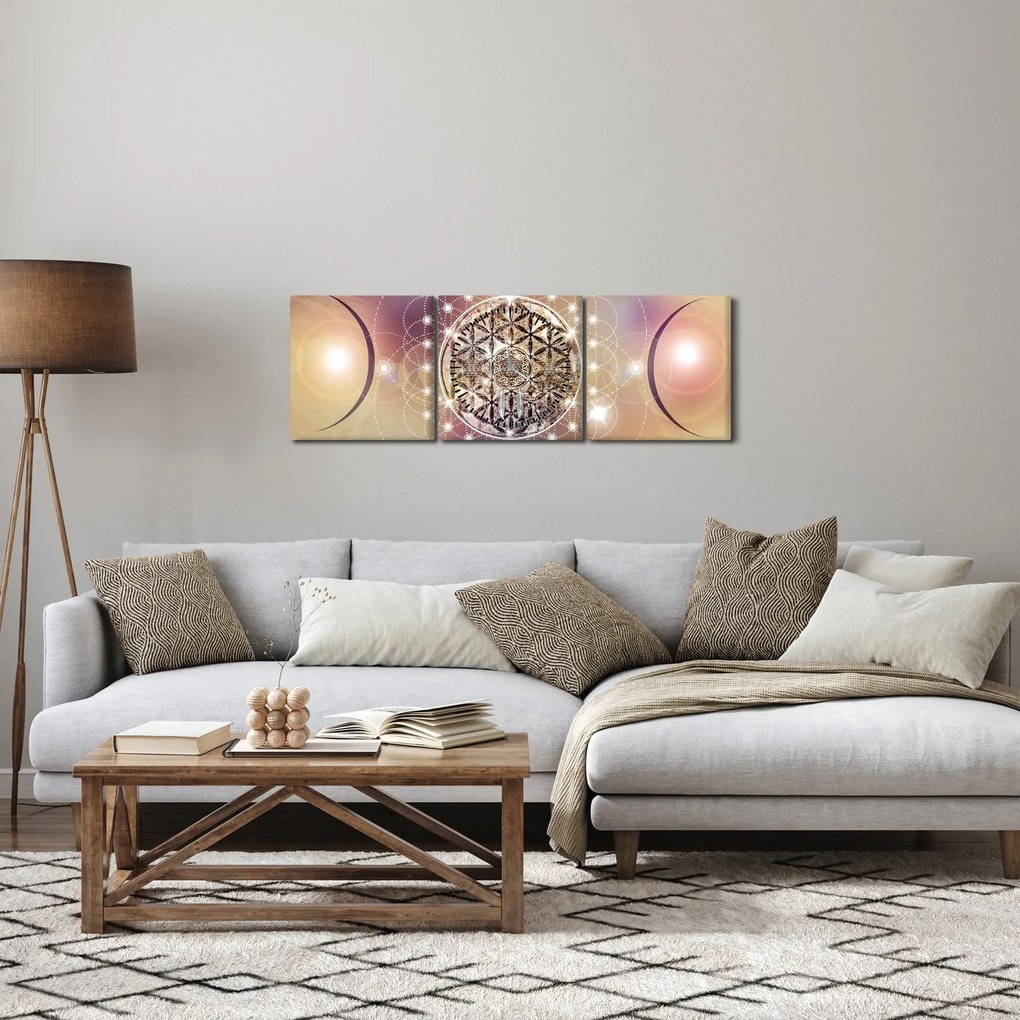 Tablou - Mandala cu elemente (cu ceas) (90x30 cm)
