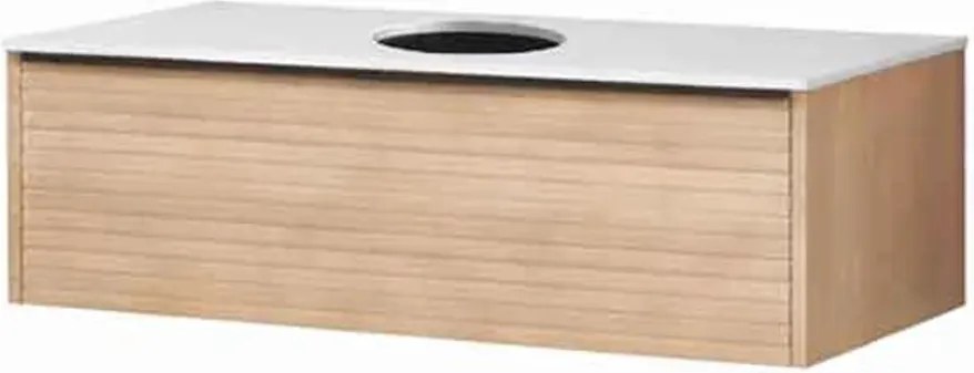 Set dulap baza suspendat KolpaSan Orphia canelat 1 sertar 100 cm finisaj acacia cu blat Kerrock