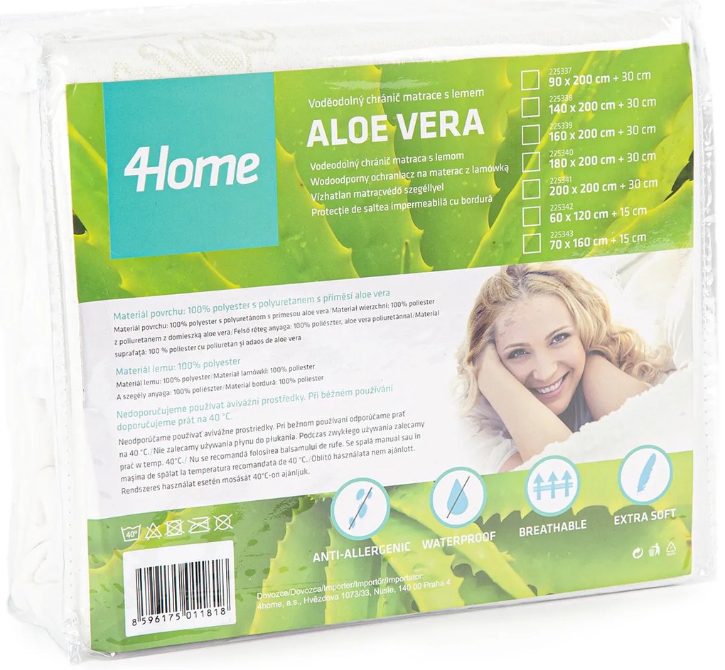 Protecție impermeabilă pentru saltea 4Home Aloe Vera cu bordură, 90 x 200 cm + 30 cm, 90 x 200 cm