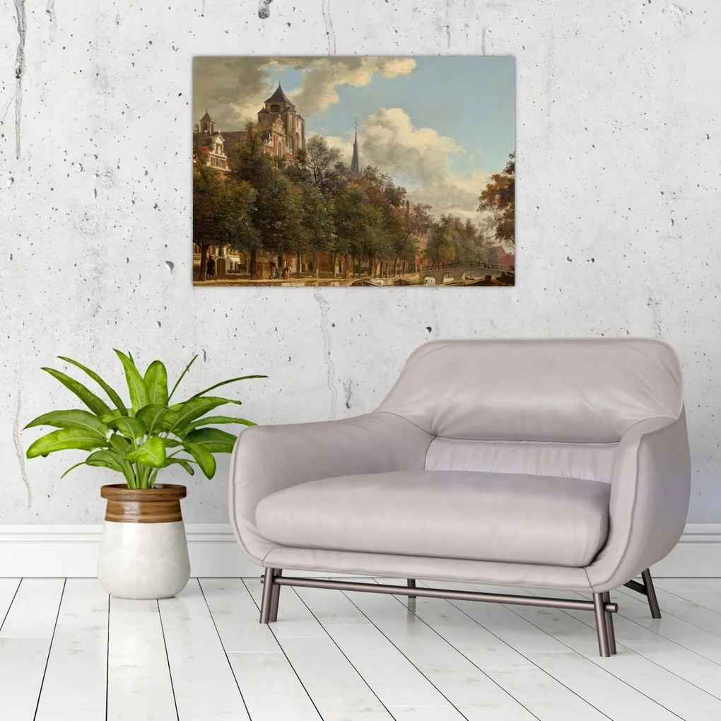 Tablou - Jan van der Heyden, View Down a Dutch Canal, reproducere (70x50 cm)