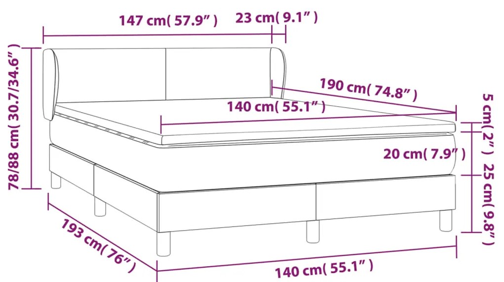 Pat box spring cu saltea, maro, 140x190 cm, piele ecologica Maro, 140 x 190 cm, Design simplu