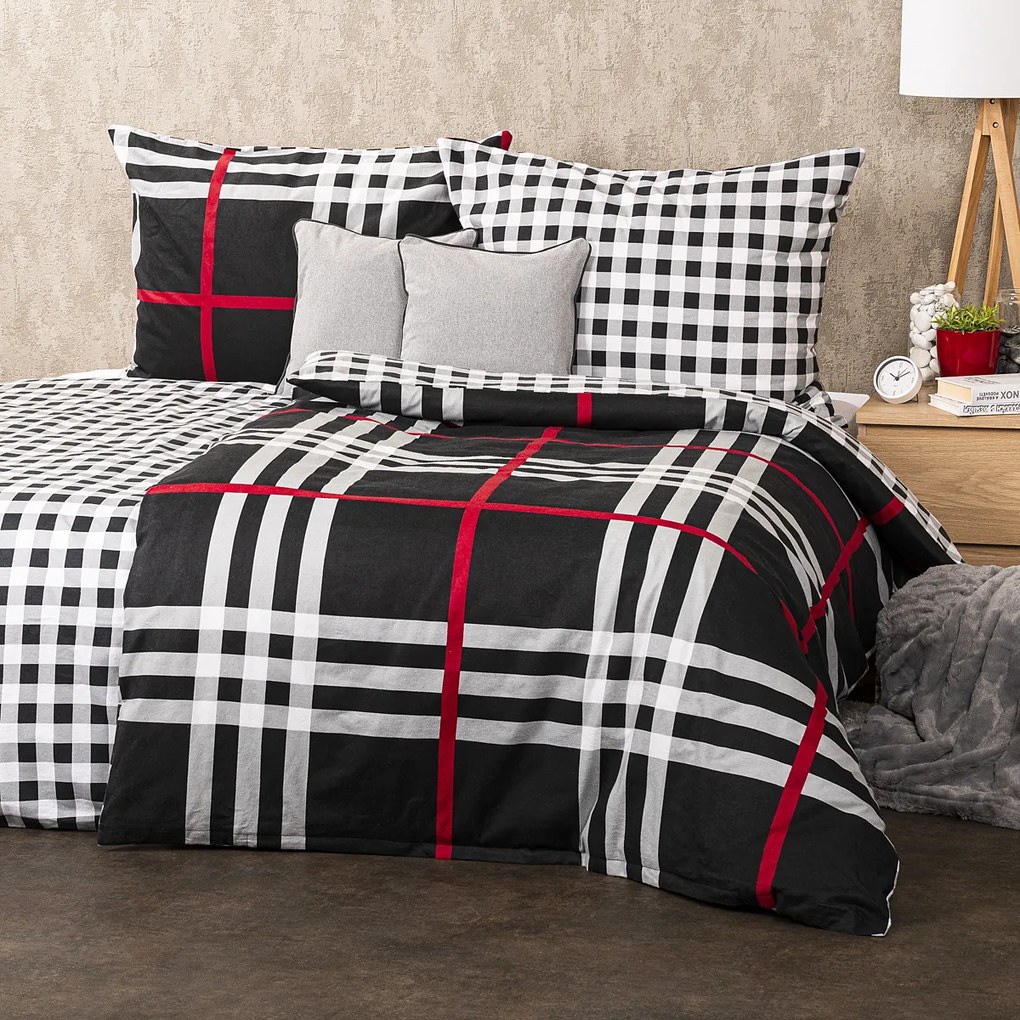 Lenjerie de pat din flanelă 4Home Cub negru, 140 x 220 cm, 70 x 90 cm