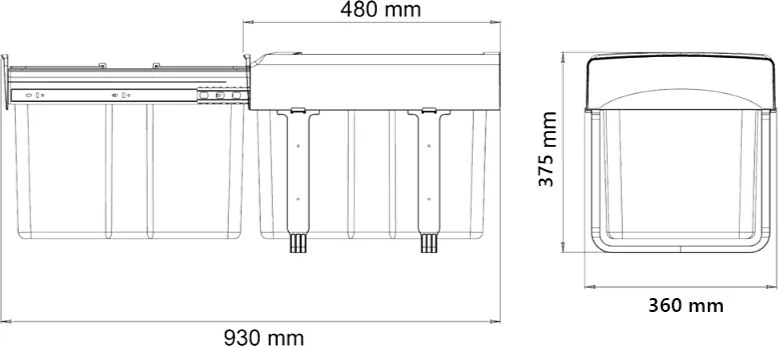 Coș gunoi încorporabil Ecomax Mega 40, cu extragere totală, negru, 1 x 34 l Polipropilenă/Metal, 400 mm, L:360 mm; A:480 mm; H:375 mm, Negru
