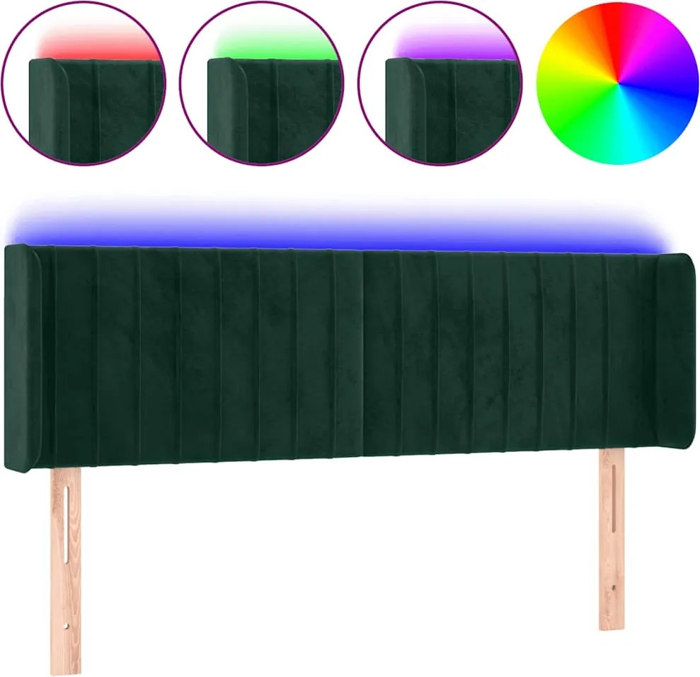 vidaXL Tăblie de pat cu LED, verde închis, 147x16x78/88 cm, catifea