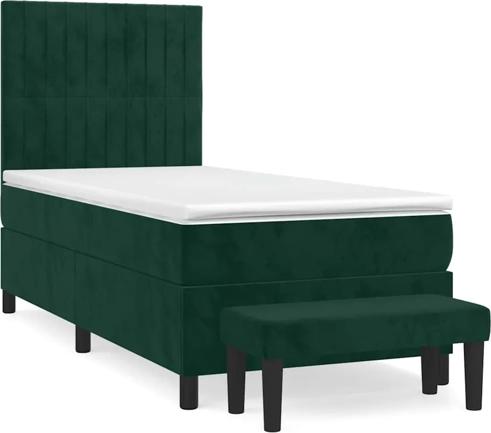 vidaXL Pat box spring cu saltea, verde închis, 80x200 cm, catifea