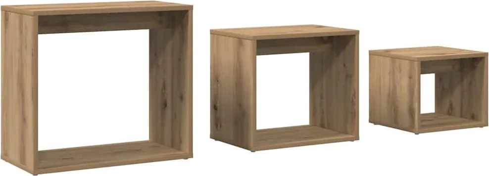 vidaXL Măsuțe stivuibile, 3 buc., stejar artizanal, lemn prelucrat