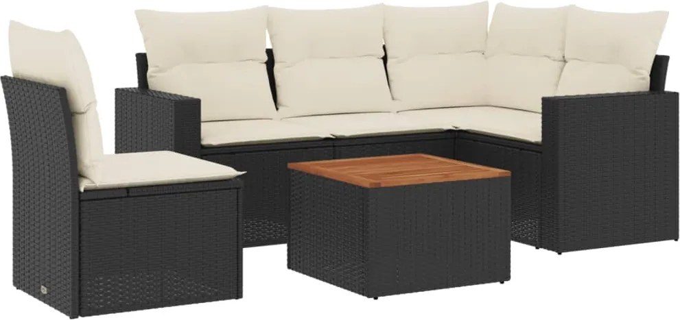 vidaXL Set mobilier de grădină cu perne, 6 piese, negru, poliratan