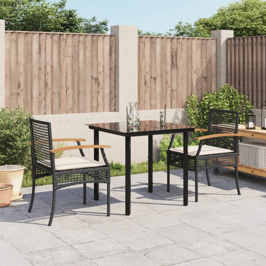 vidaXL Set mobilier de grădină cu perne, 3 piese, negru, poliratan