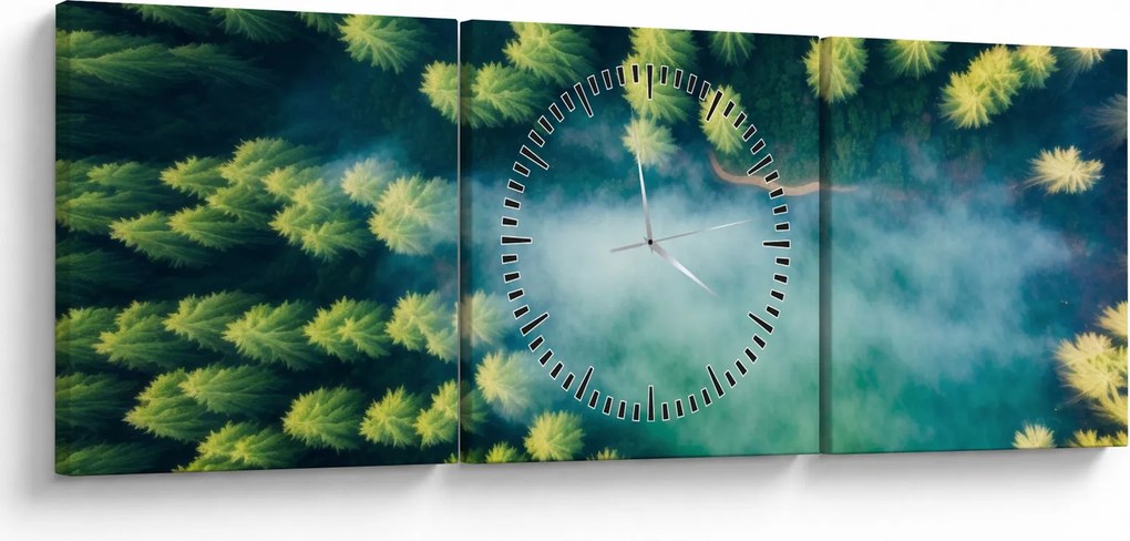 Tablou - O pădure învăluită în ceață (cu ceas) (90x30 cm)