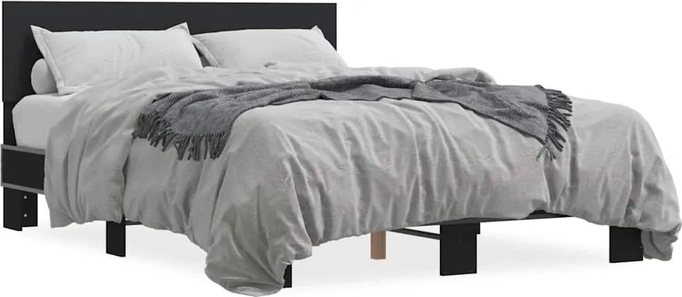 vidaXL Cadru de pat, negru, 120x190 cm, lemn prelucrat și metal