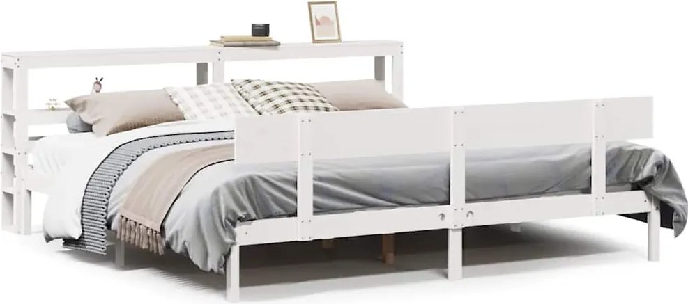 vidaXL Cadru de pat fără saltea, alb, 180x200 cm, lemn masiv pin