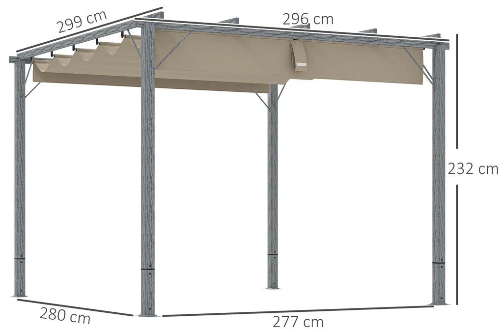 Outsunny Pergolă de Grădină 3 x 3 m, Acoperiș de Terasă Ajustabil, Cadru din Aluminiu, Protecție Solară UPF30+, Gri | Aosom Romania