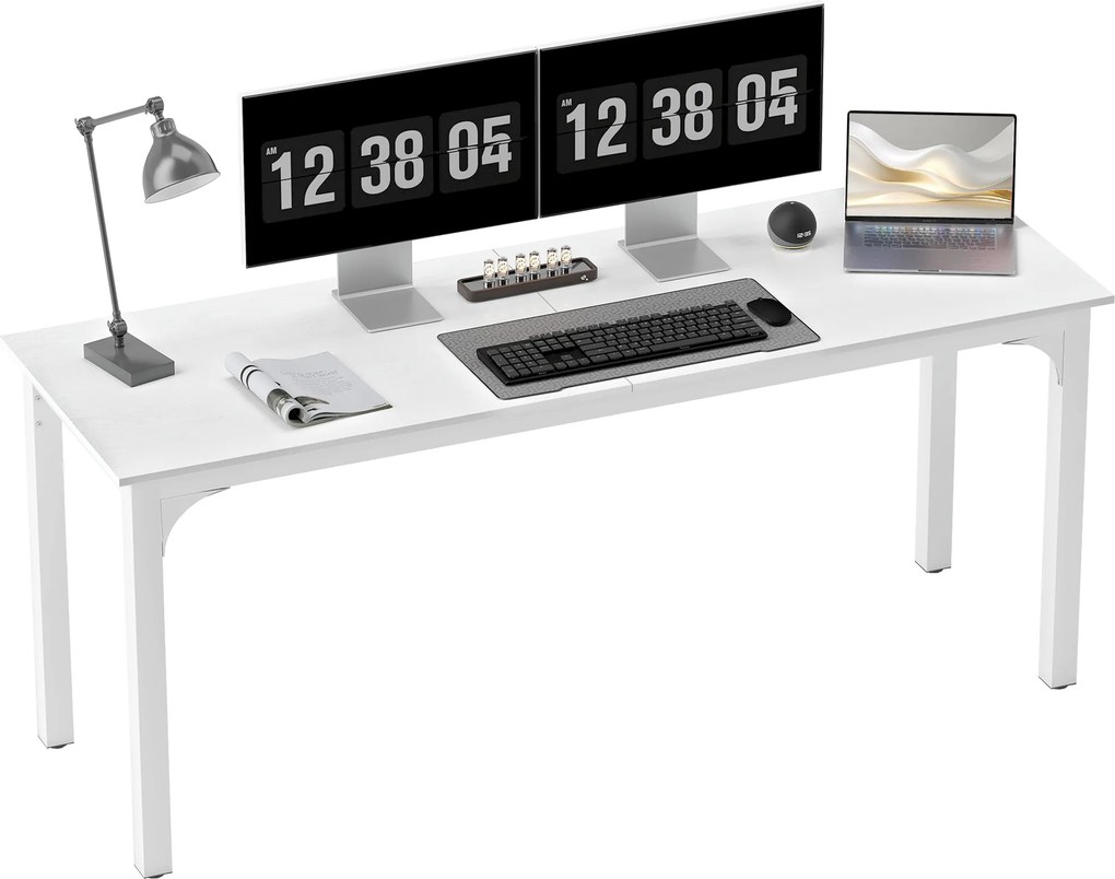 HOMCOM Birou, birou de calculator 180 cm cu blat mare pentru 2 persoane, pentru muncă la domiciliu sau studiu, alb | Aosom Romania