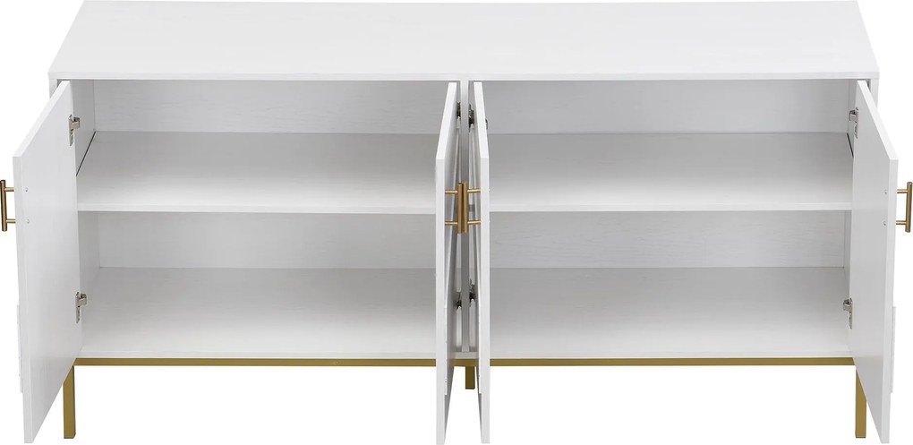 Comodă cu 4 uși, rafturi reglabile pe înălțime, pentru living, sufragerie &amp; hol, 160x40x80,5 cm, Alb