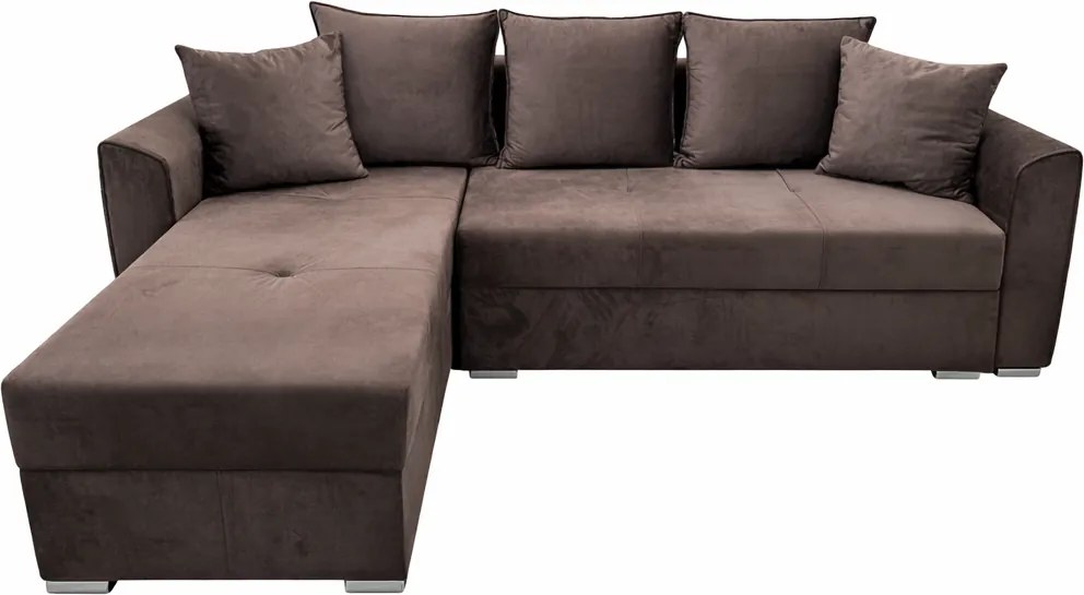 Coltar Lori, 4 locuri, cu 2 lazi de depozitare, catifea, 260x95x80 cm, culoare maro Stânga, catifea, Maro