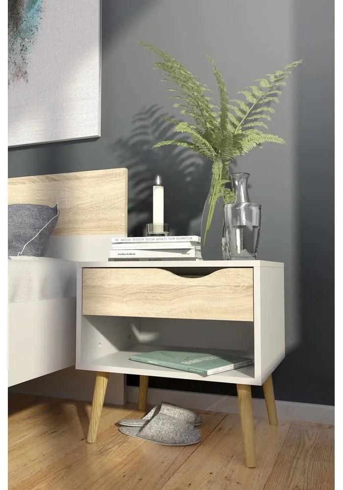 Noptieră albă/în culoare naturală Oslo – Tvilum
