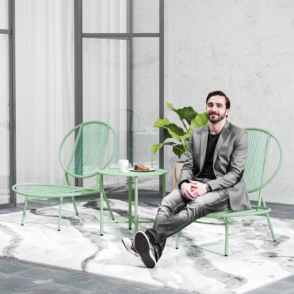 Outsunny Set bistro 3 piese din polyratan rezistent la intemperii, set mobilier de grădină cu masă bistro, scaune de grădină în formă de scoică, Verde | Aosom Romania