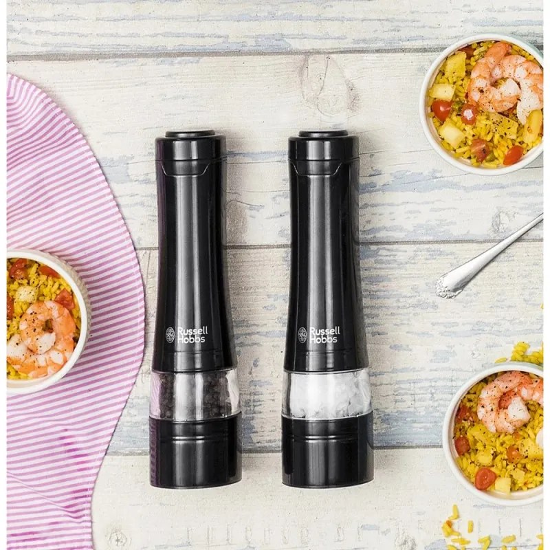 Rasnita electrica pentru sare si piper Russell Hobbs Black 28010-56, Mecanism ceramic, LED, Negru