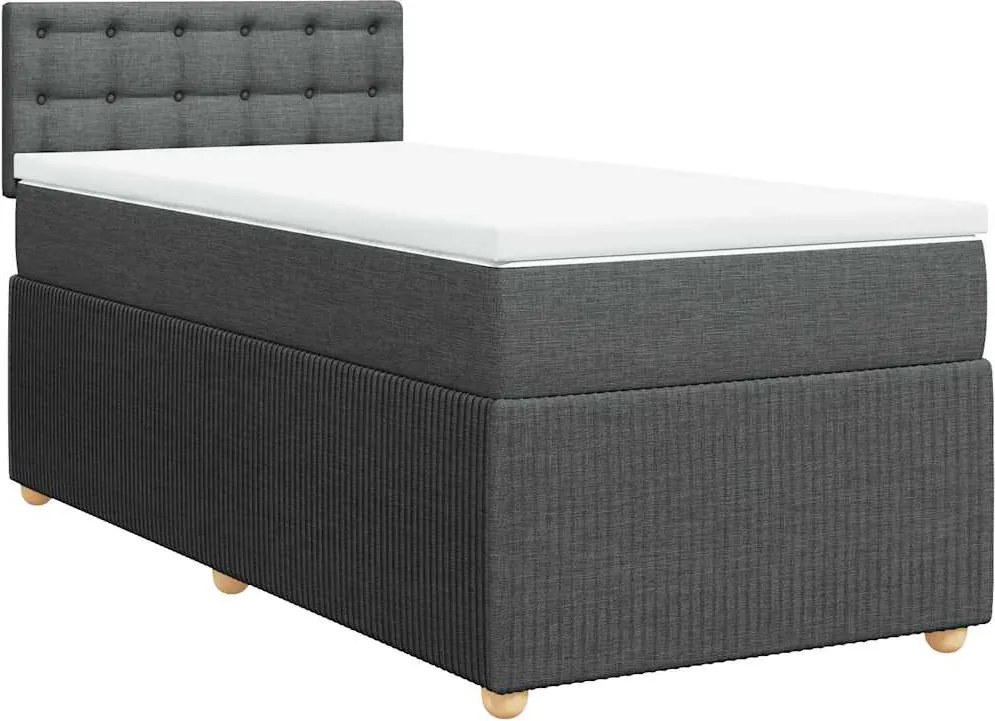 vidaXL Pat box spring cu saltea, gri închis, 90x190 cm, textil