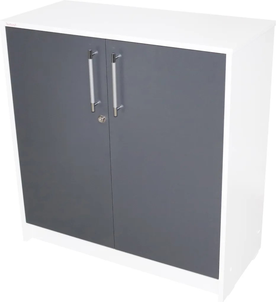 Comoda Birou 2 Usi Alb cu Gri ,   Dulap Depozitare Modern pentru Office