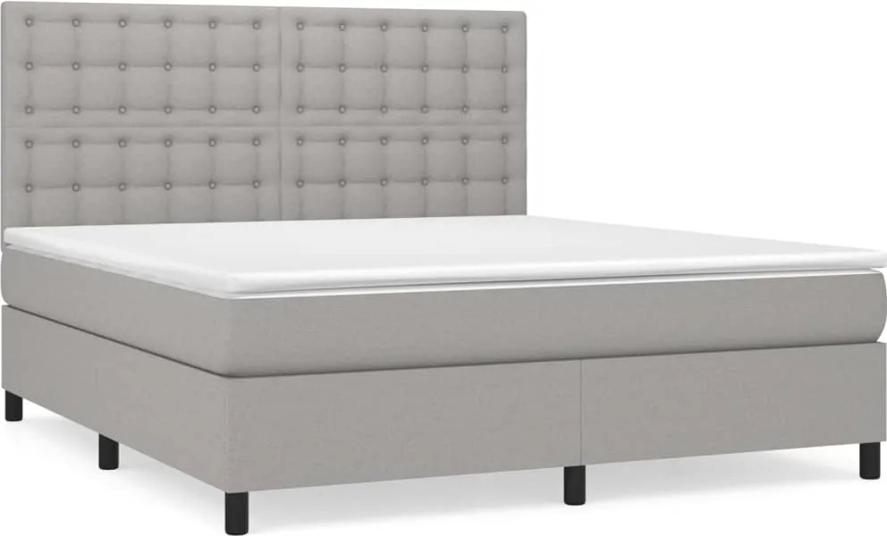 vidaXL Pat continental cu saltea, gri deschis, 160x200 cm, textil