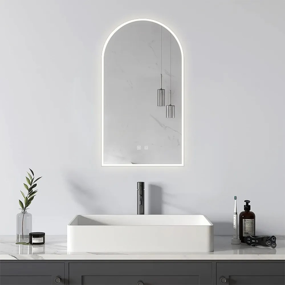 Oglindă baie, Multifuncțională, Iluminare LED Touch, Intensitate reglabila, Sistem Dezaburire, 45x80 cm