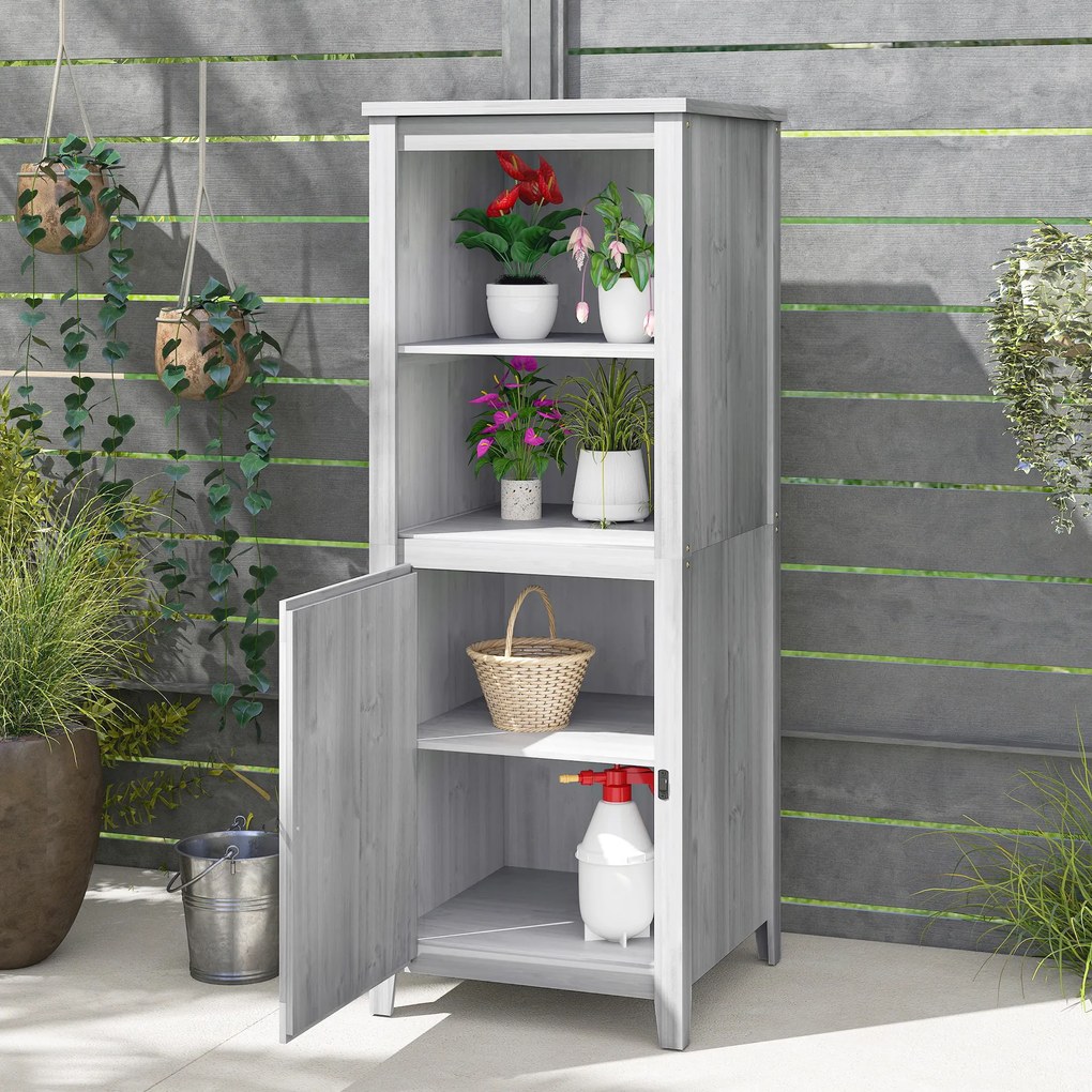 Outsunny Căsuță de unelte cu ușă de grajd, rafturi reglabile, design subțire, lemn de brad, Gri deschis | Aosom Romania