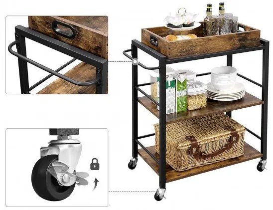 Carucior Băuturi Vintage, Maro Rustic, 86 x 72 x 40 Cm