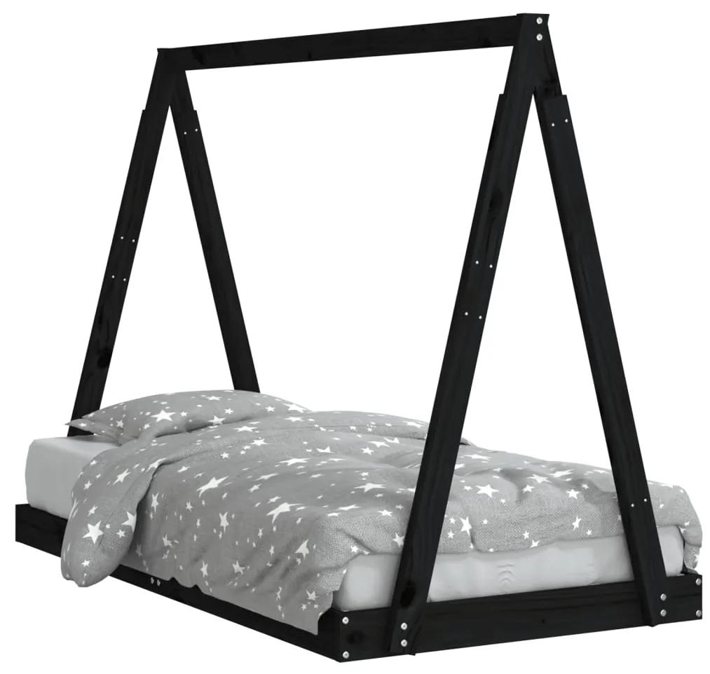 834530 vidaXL Cadru de pat pentru copii, negru, 80x160 cm, lemn masiv de pin