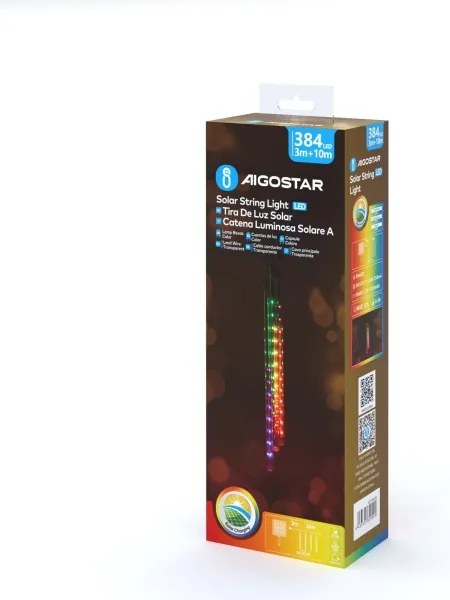 Aigostar - Ghirlandă solară cu 384 LED, 13 m, IP65, multicolor