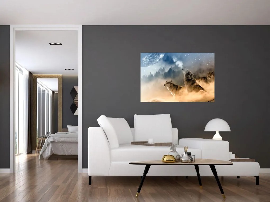 Tablou - lupii urlând la lună (90x60 cm)