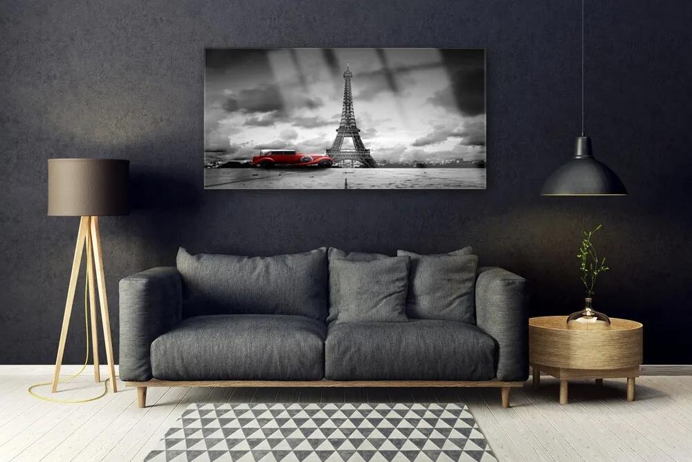Tablouri acrilice Turnul Eiffel Car Arhitectura Gri Roșu