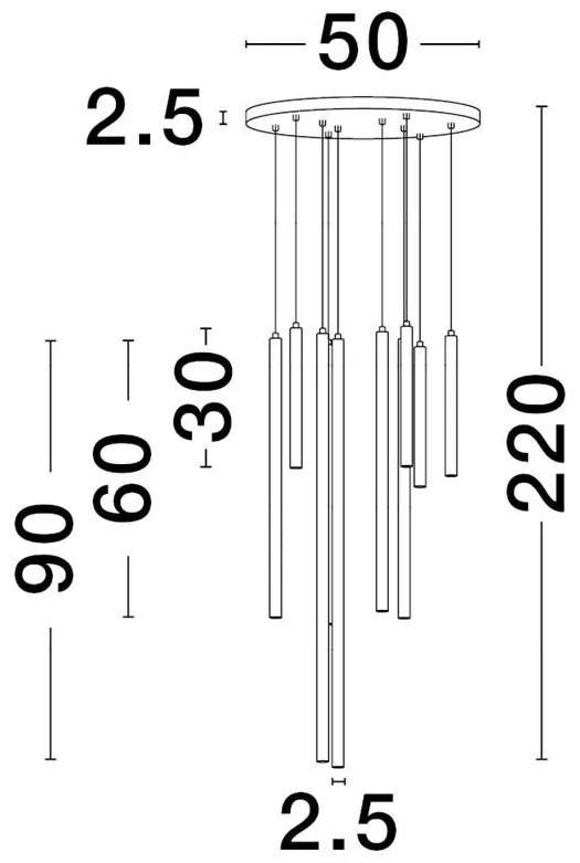 Lustra cu 10 pendule LED design tubular TRIMLE