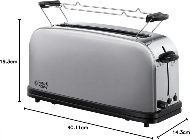 Prajitor de paine Russell Hobbs Adventure Oxford 21396-56, 1200 W, 2 felii, 1 compartiment, 6 trepte de prajire, Tava pentru firimituri, Otel inoxidabil