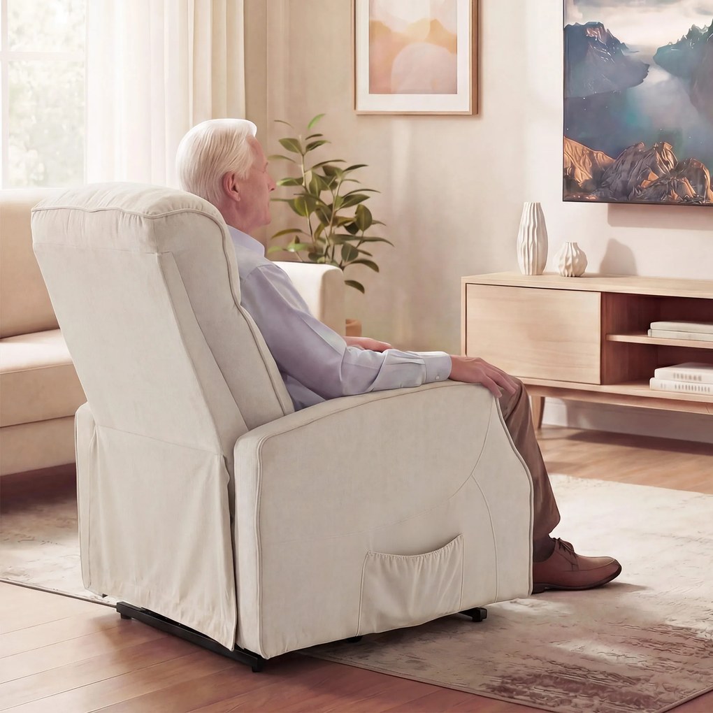 HOMCOM Fotoliu Electric cu Ridicare 150° din Material ce Imita Inul cu 8 Puncte de Masaj, Încălzire, Bej | Aosom Romania