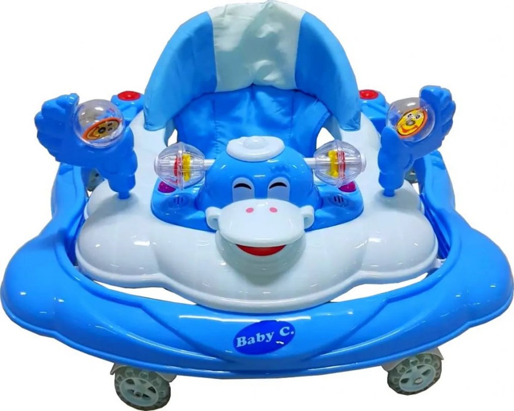 Premergator Reglabil in 3 Trepte Baby Care™ Ratusca, Pliabil, 8 Roti, Cu Melodii, Albastru