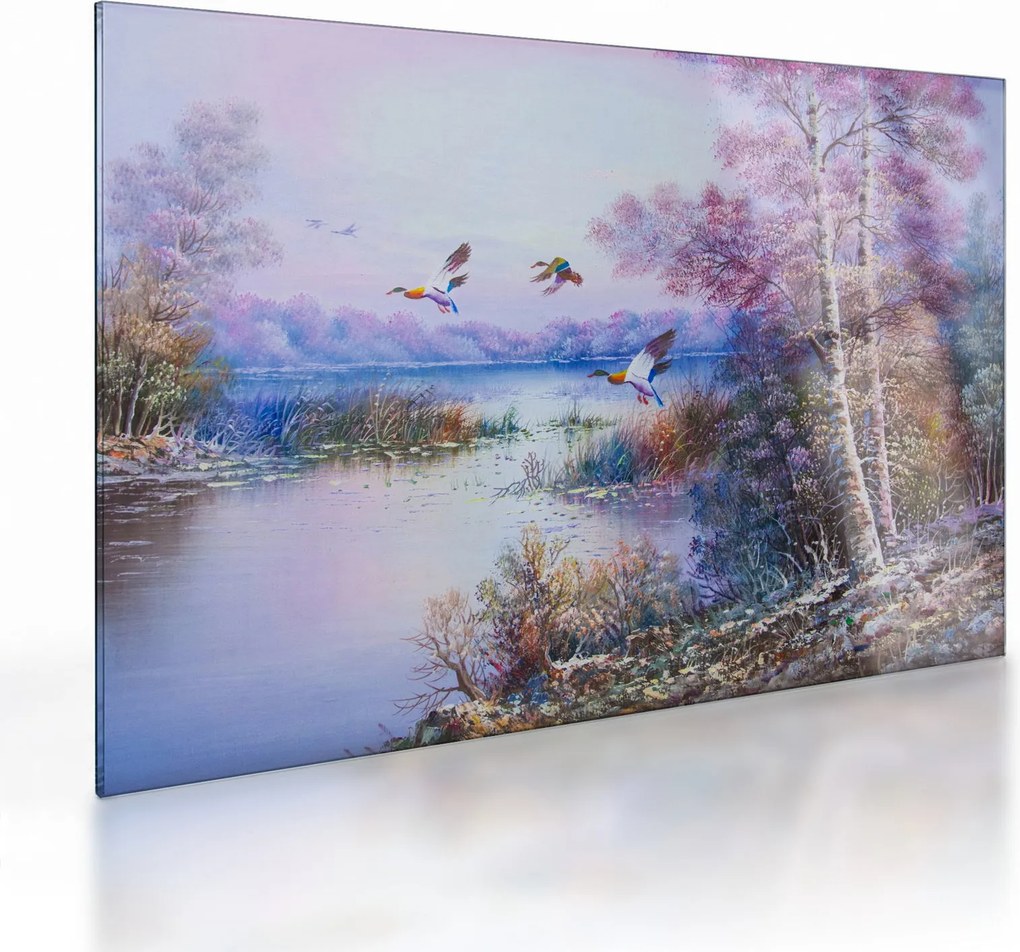 Tablou pe sticlă - Sosirea toamnei, pictură în ulei (70x50 cm)