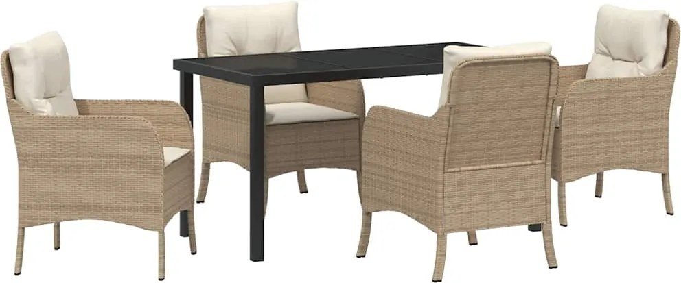 vidaXL Set de masă pentru grădină cu pernă 5 pcs Bej poliratan