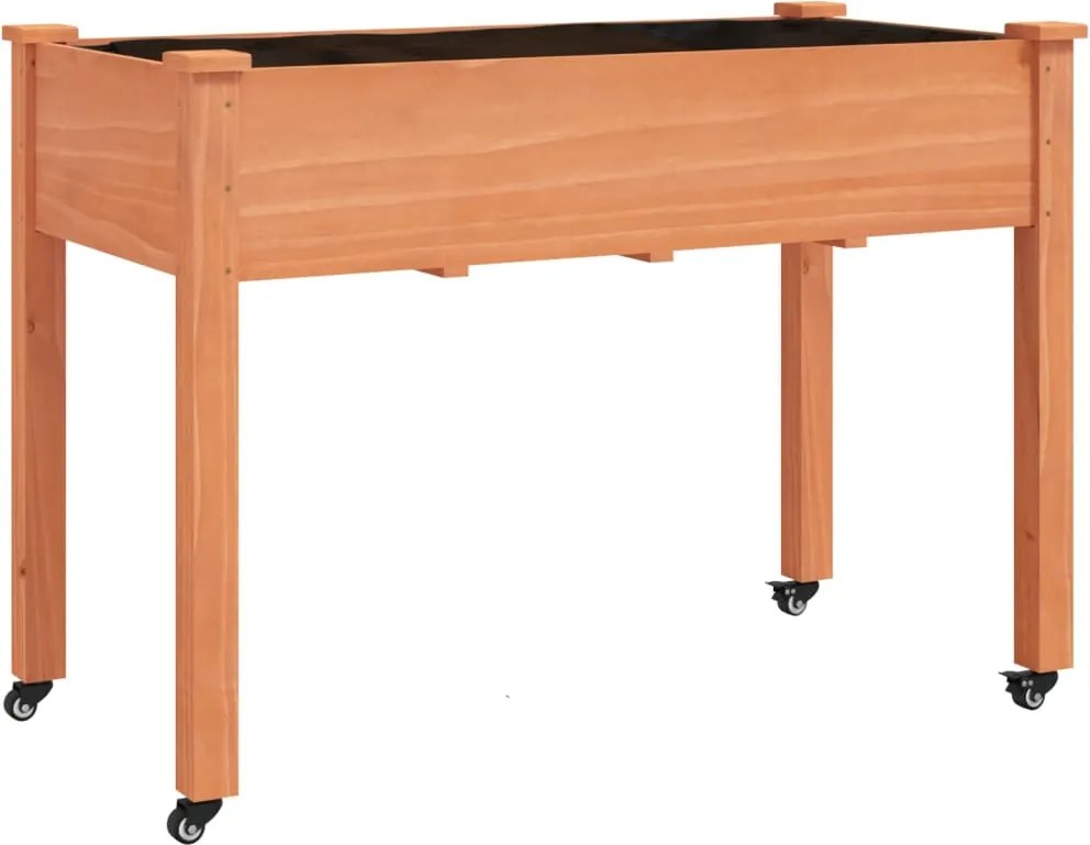 vidaXL Jardinieră cu roți&căptușeală maro 118x59x76 cm lemn masiv brad
