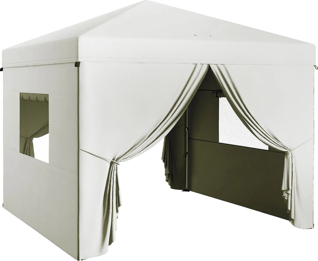 Outsunny Cort pliabil pop-up 3x3 m cu 4 draperii laterale 2 ferestre din plasă înălțime reglabilă impermeabil și anti-UV Alb | Aosom Romania