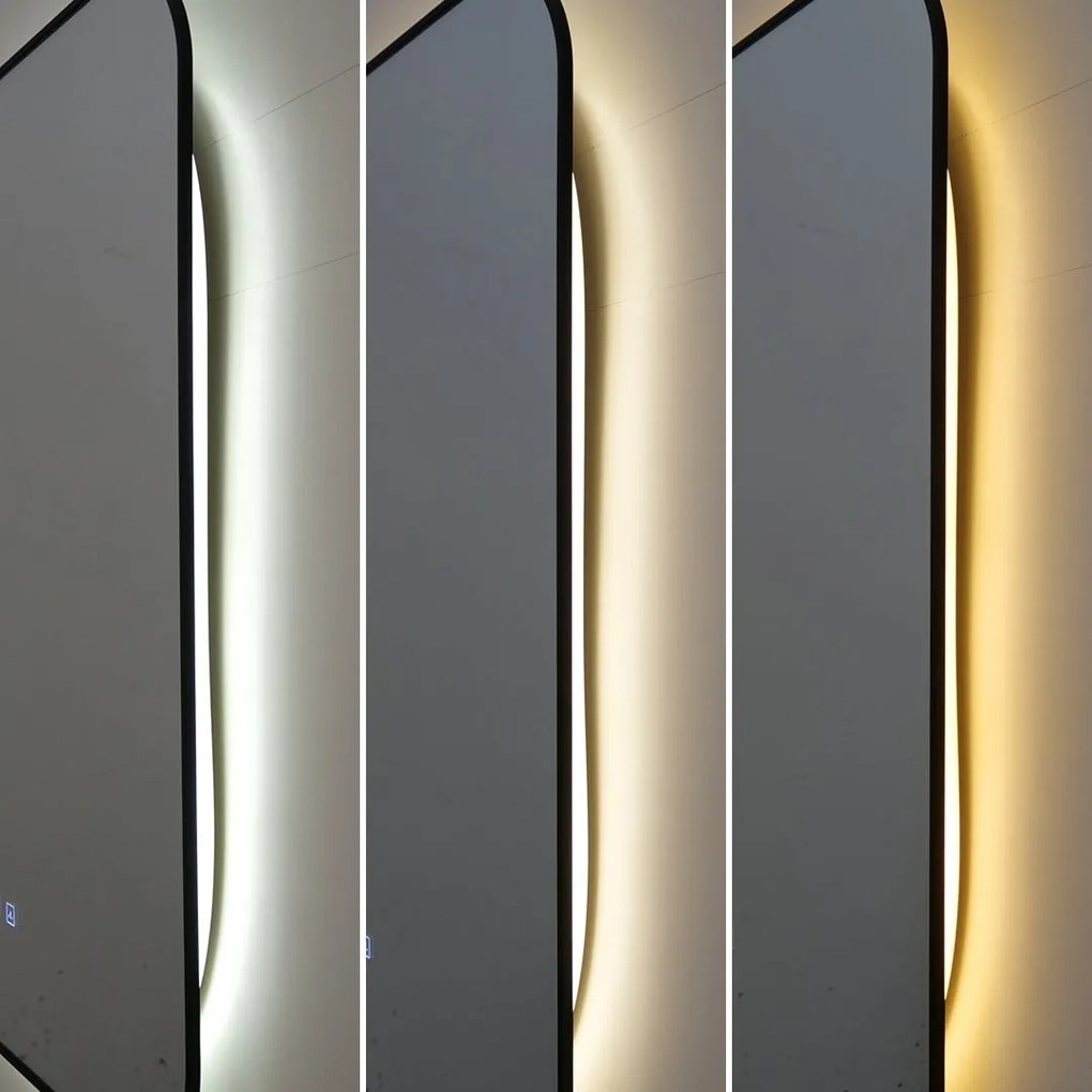 🪞 Oglindă LED cu Touch și Funcție Dezaburire – Ramă Negru, 110x70 cm, Model J187-11070 Smack