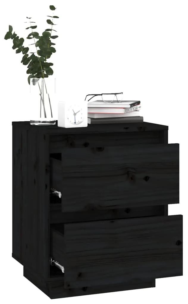Noptiere, 2 buc., negru, 40x35x50 cm, lemn masiv de pin 2, Negru