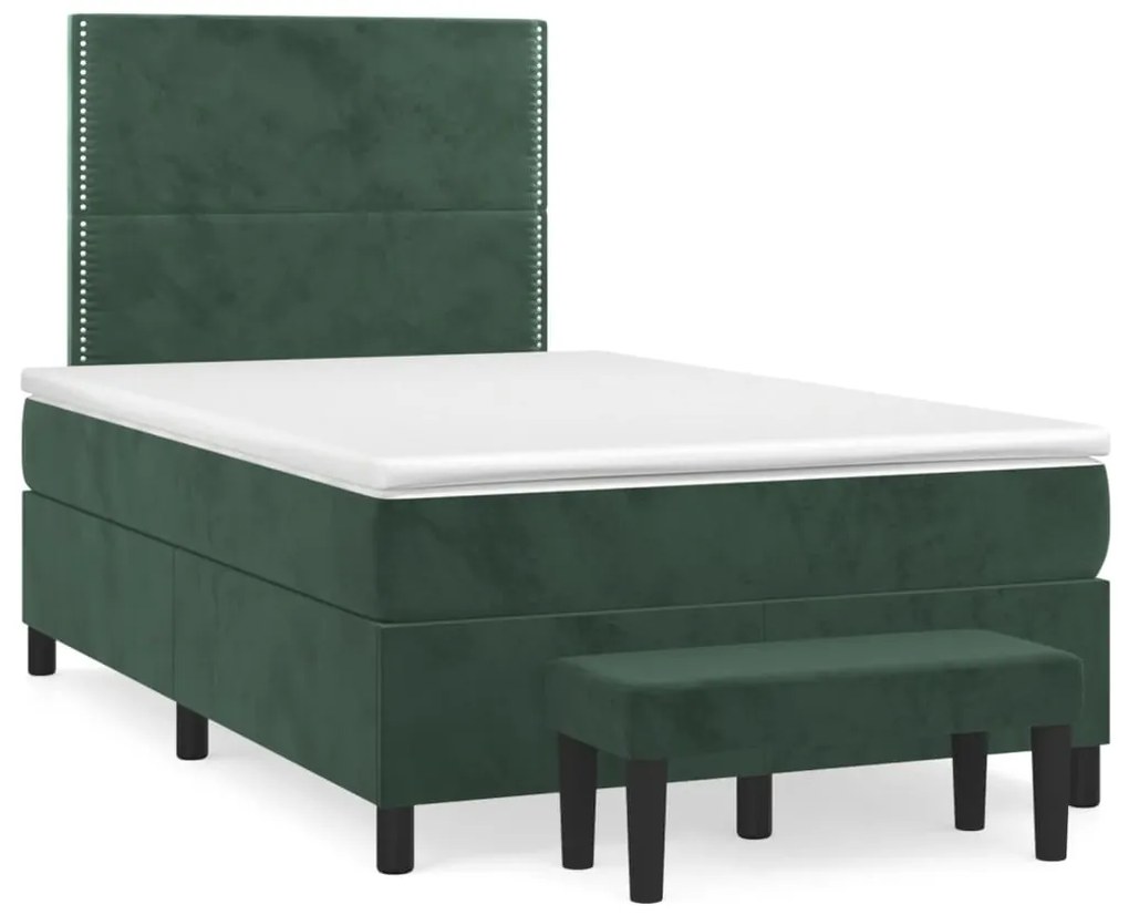 vidaXL Pat box spring cu saltea, verde închis, 120x190 cm, catifea