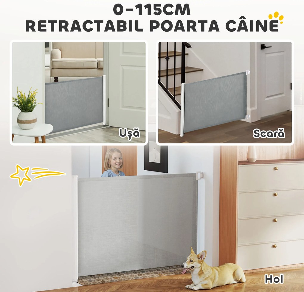 PawHut Poartă Extensibilă pentru Câini până la 115 cm, Alb și Gri | Aosom Romania