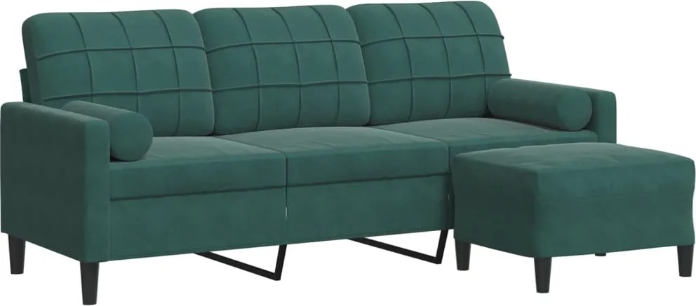 vidaXL Canapea cu 3 locuri și taburet, verde închis, 180 cm, catifea
