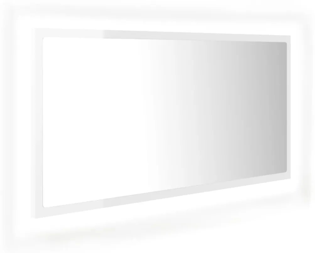 804937 vidaXL Oglindă de baie cu LED, alb extralucios, 90x8,5x37 cm, acril