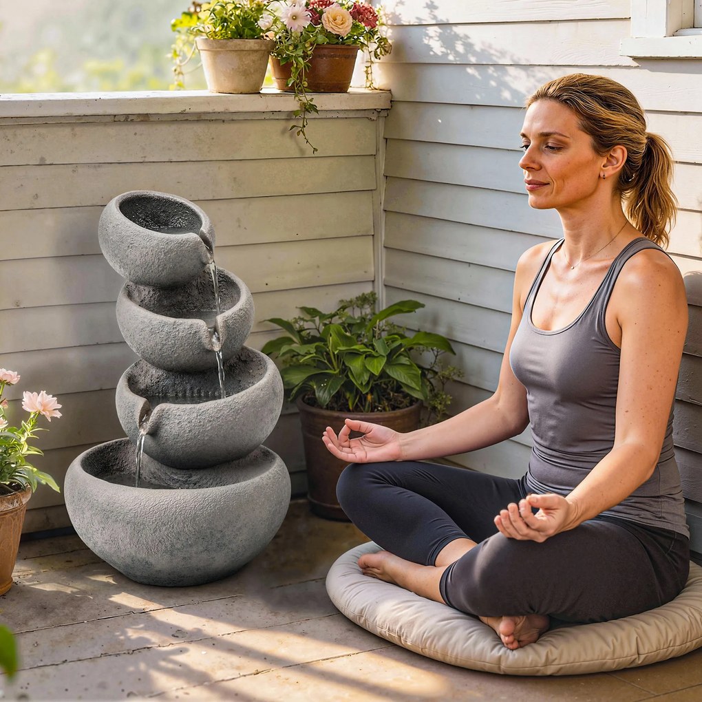 Outsunny Fântână de exterior din rășină, 4 niveluri, cu iluminare LED, aspect piatră 35 x 32 x 50 cm | Aosom Romania