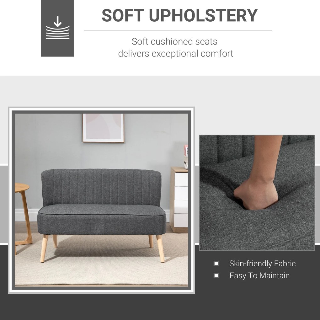 HOMCOM Canapea Moderna Desing Minimalist din Material Textil si Lemn fara Cotiere, Gri inchis 117x56.5x77cm